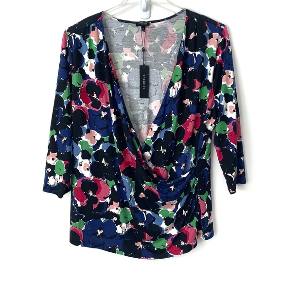 Talbots Tops - Talbots Faux Wrap Top NEW Womens 2X Black Floral Print 3/4 Sleeves Office Date